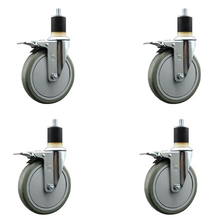 Service Caster 6'' Gray Poly Swivel 1-7/8'' Expanding Stem Caster Set Total Lock Brake, 4PK SCC-EXTTL20S614-PPUB-178-4